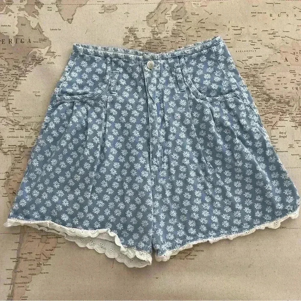 Gitano Vintage Y2K Floral Print Ultra High Waisted  Denim Shorts Size 5/6